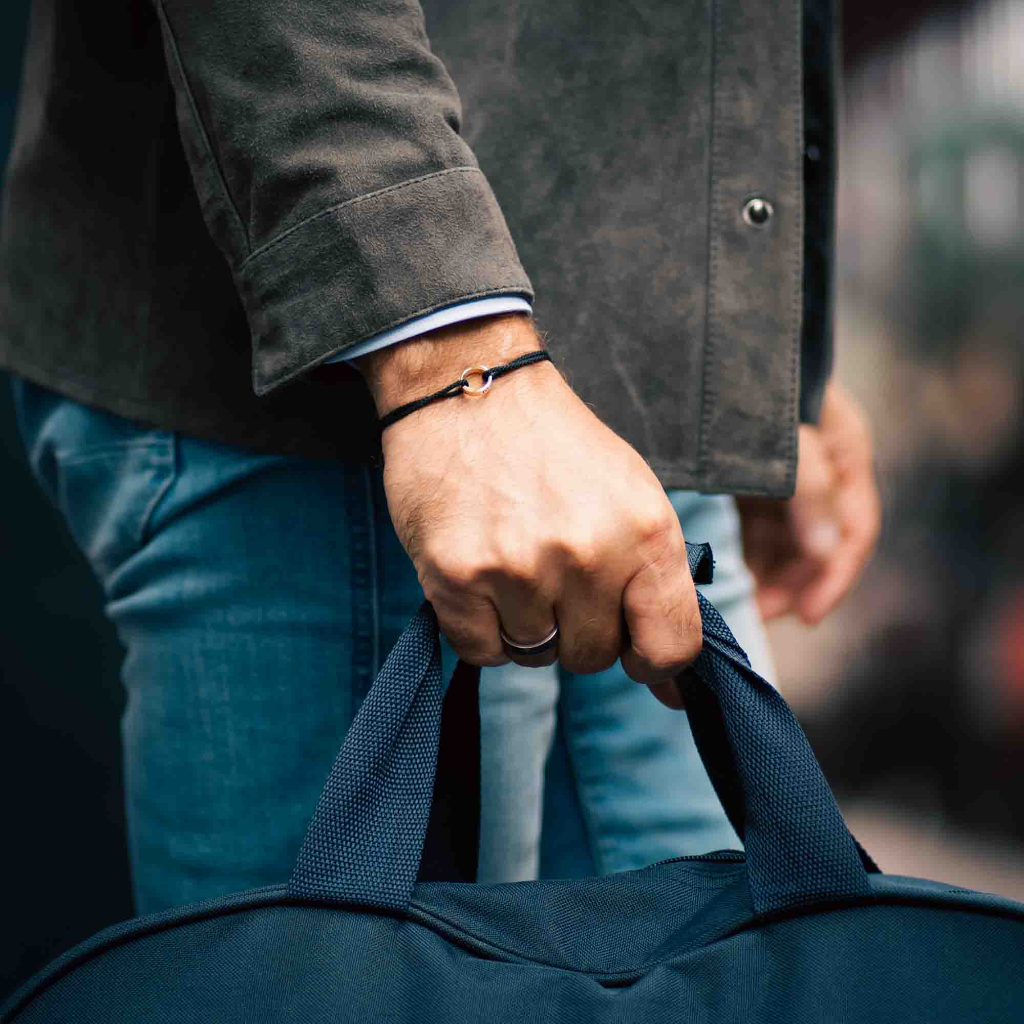 Black Ring Bracelet 14k Gold plated