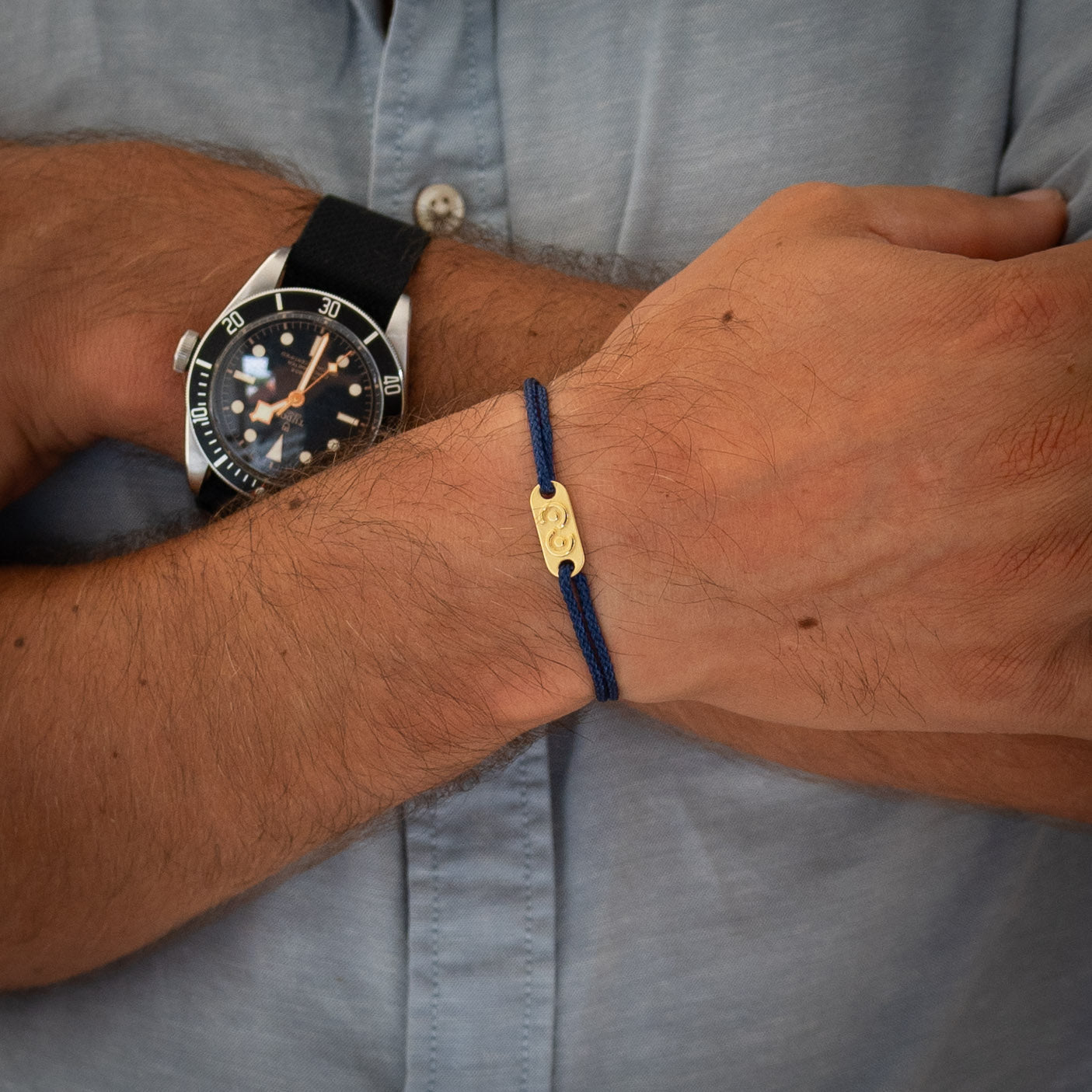 Navy Blue Tag Bracelet 14k Gold