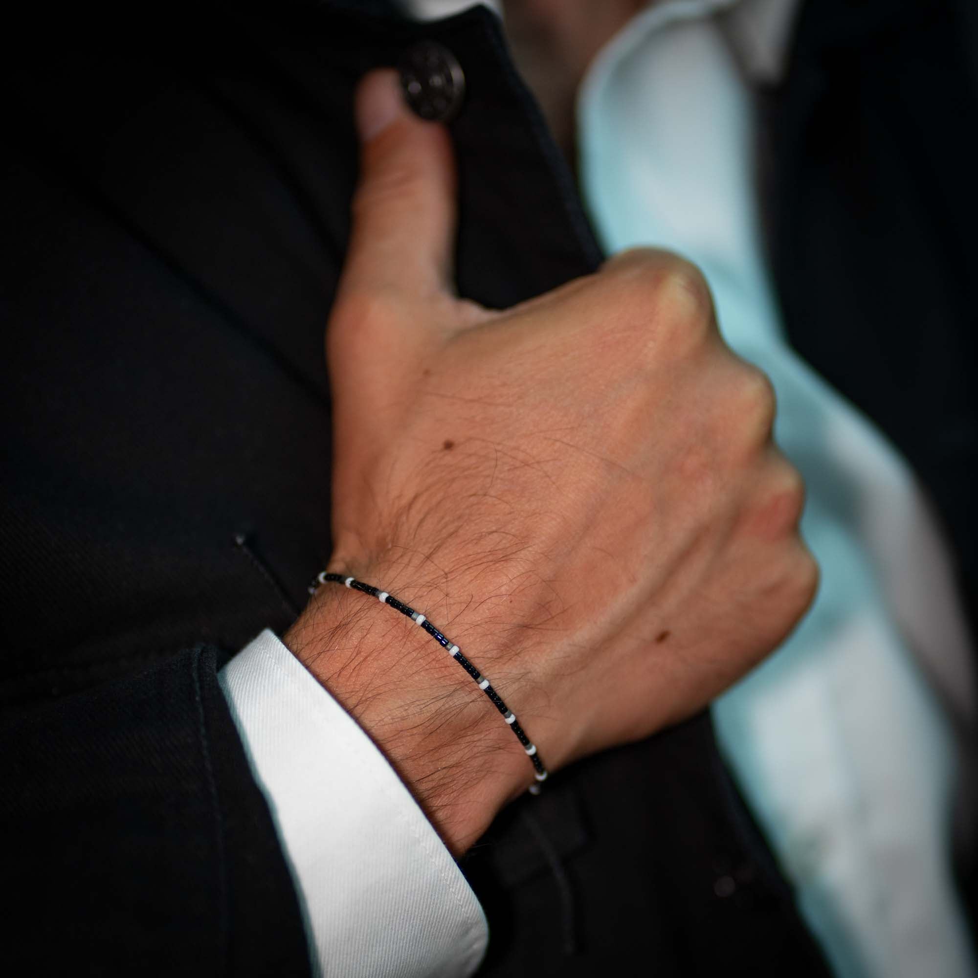 designer black beaded men's bracelet