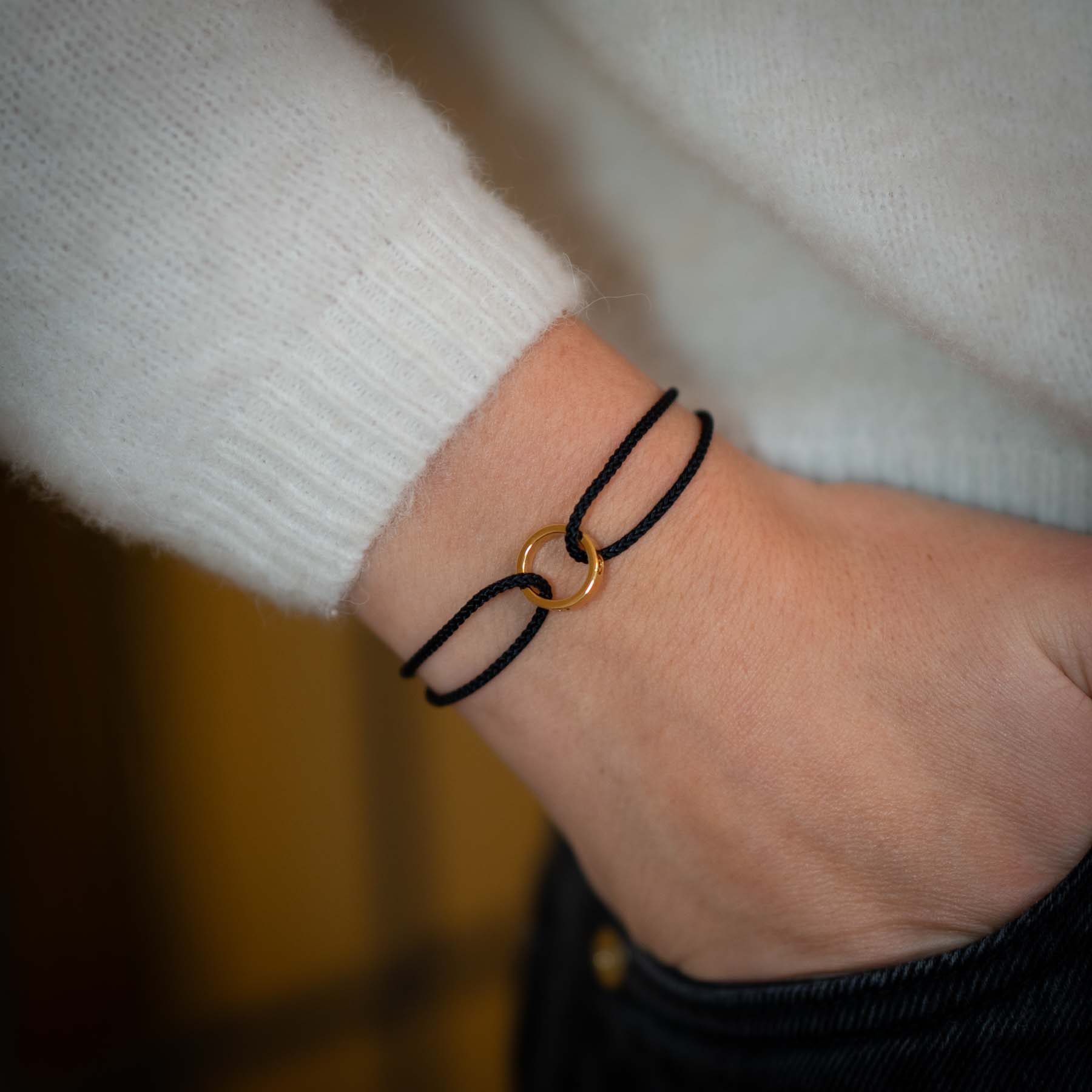 Black Ring Bracelet 14k Gold plated
