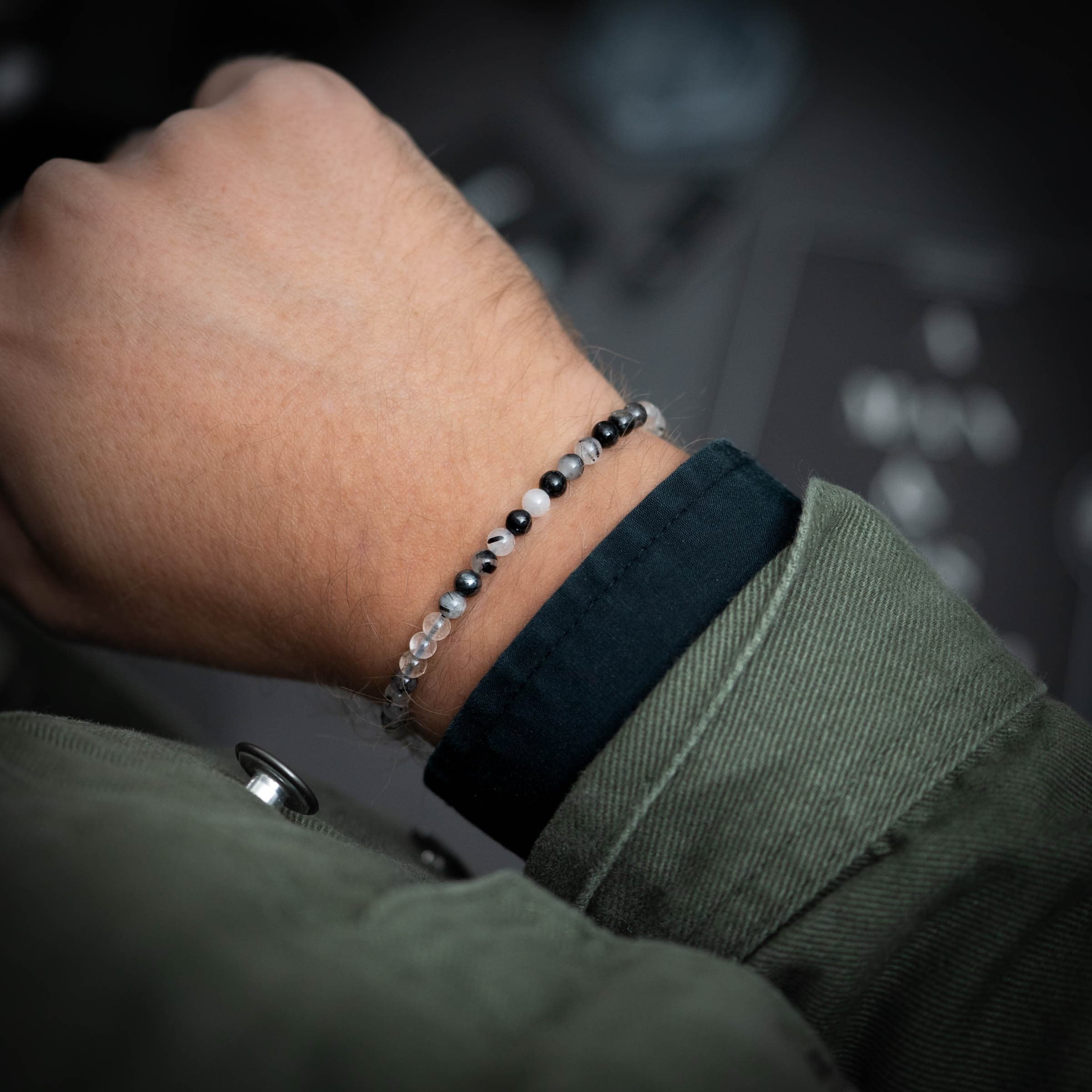black rutilated bracelet for men