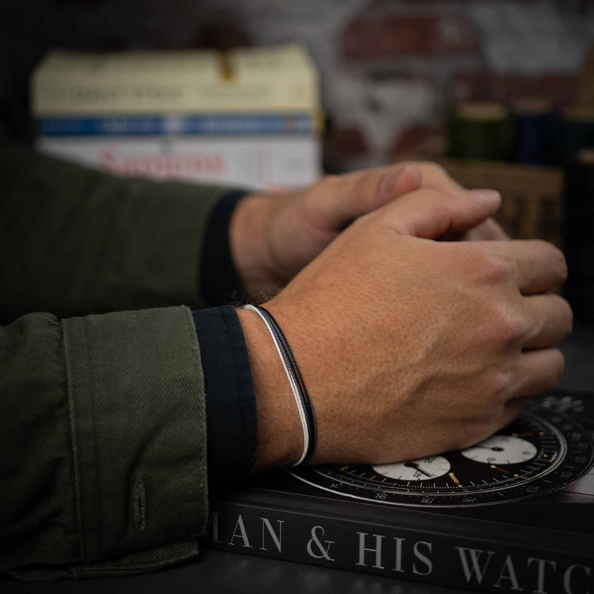 black and white string bracelet for men
