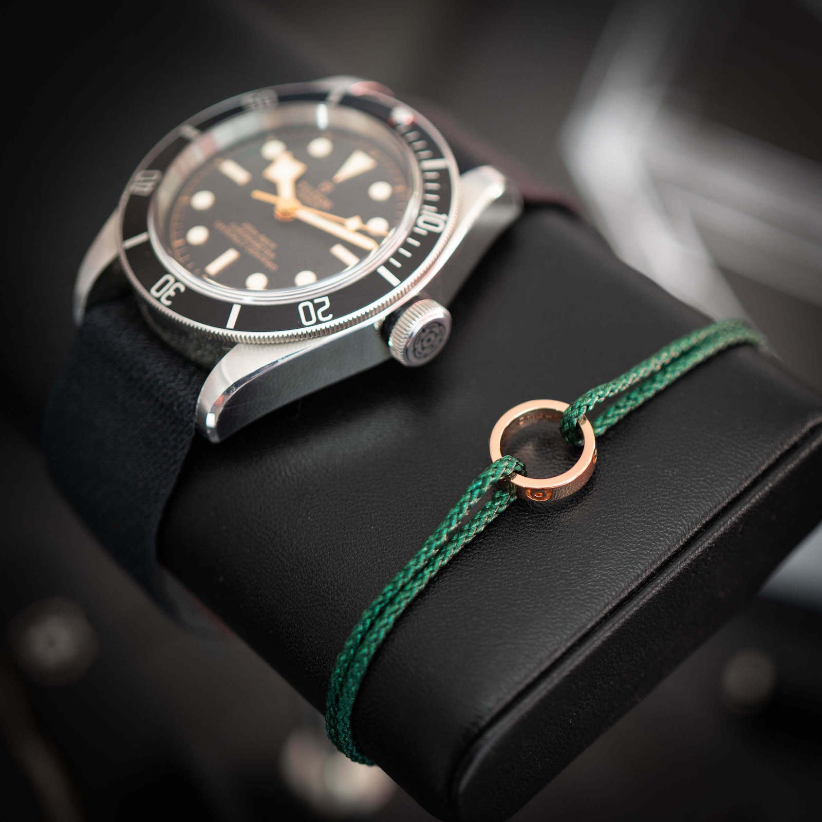 Green Ring Bracelet 14k Rose Gold plated