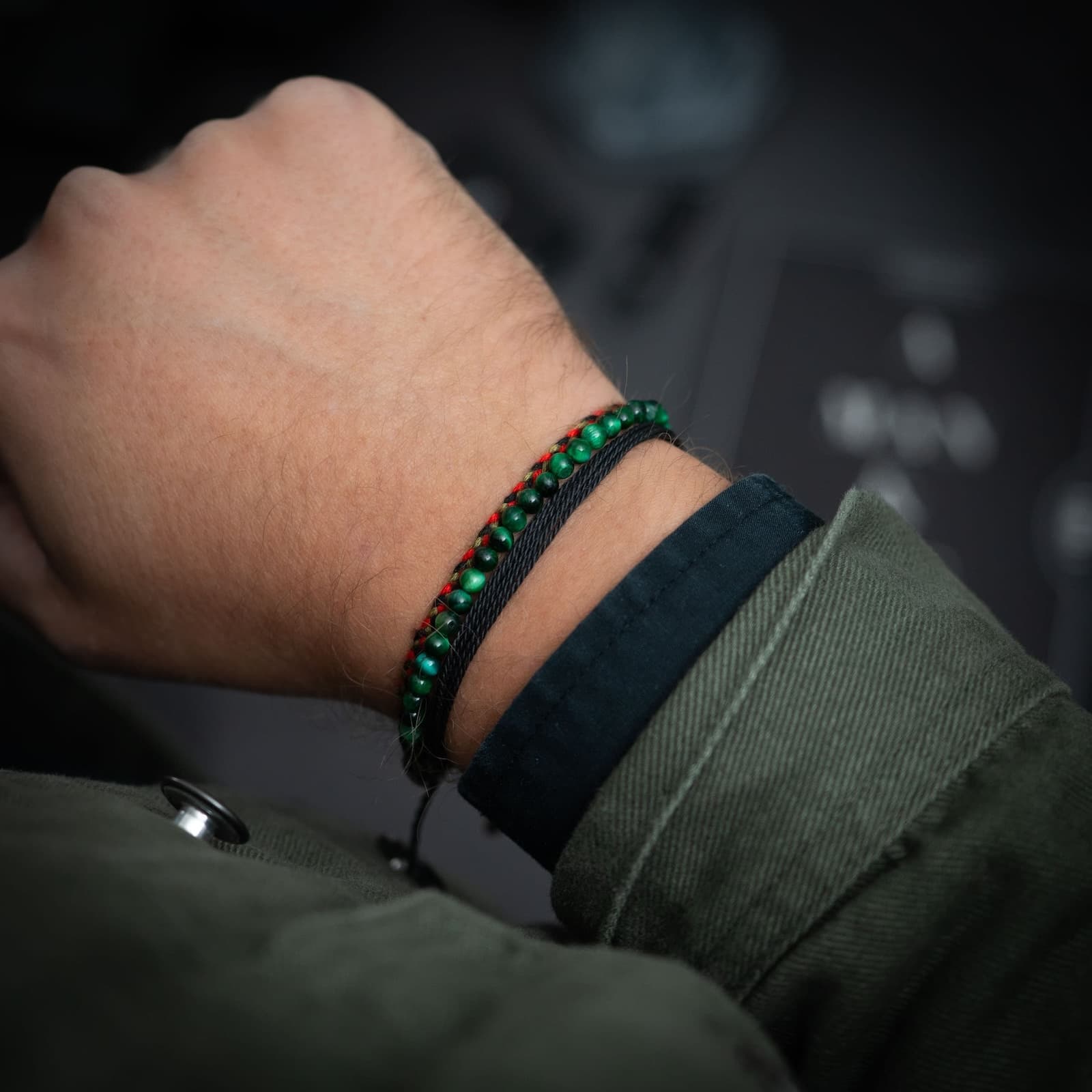green tiger's eye bracelet pack for men