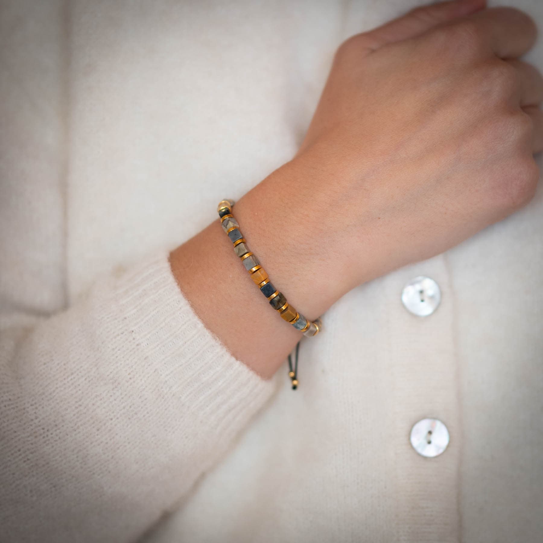 Grey Picasso Jasper Square Cut armband