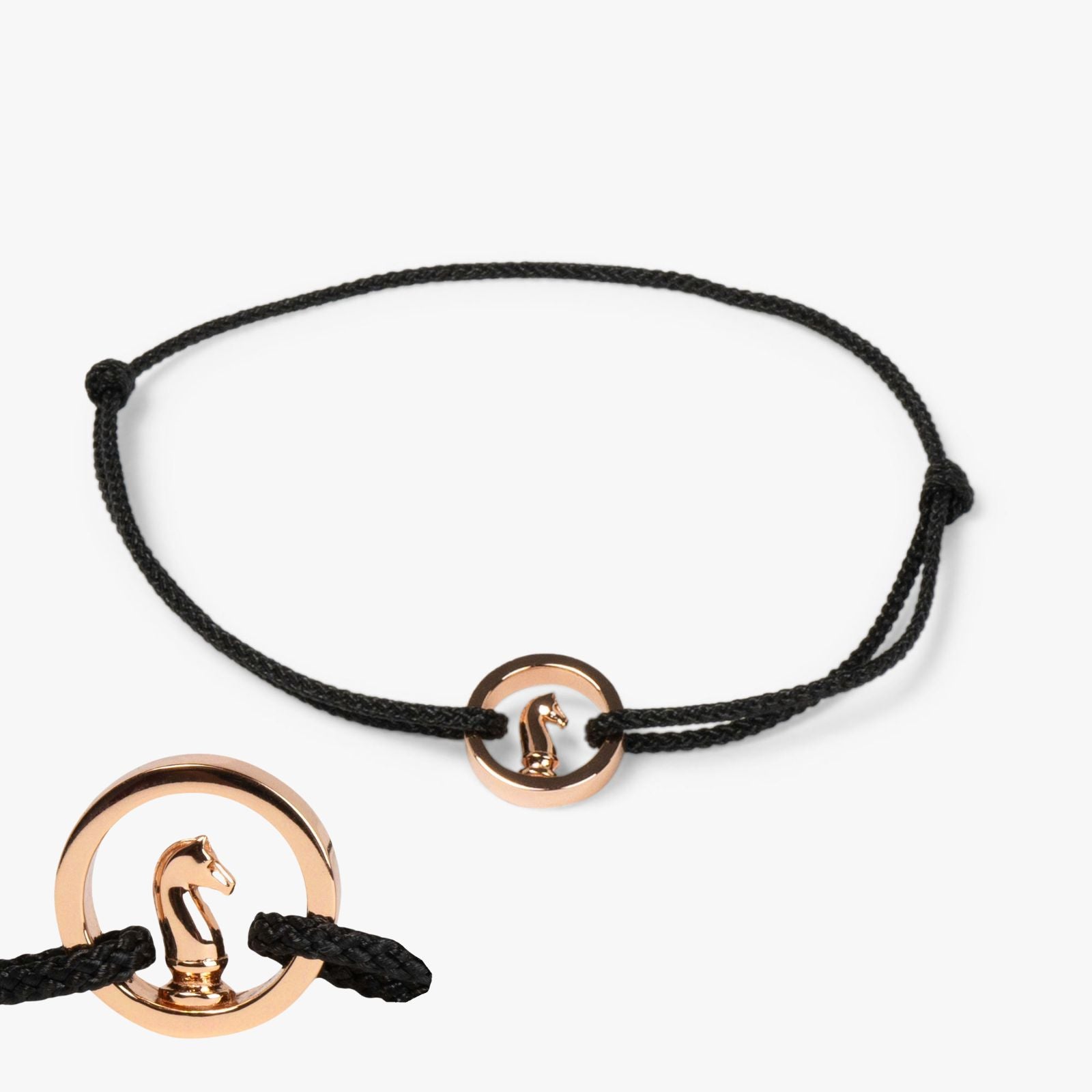 men's rose gold jewelry on black thread bracelet