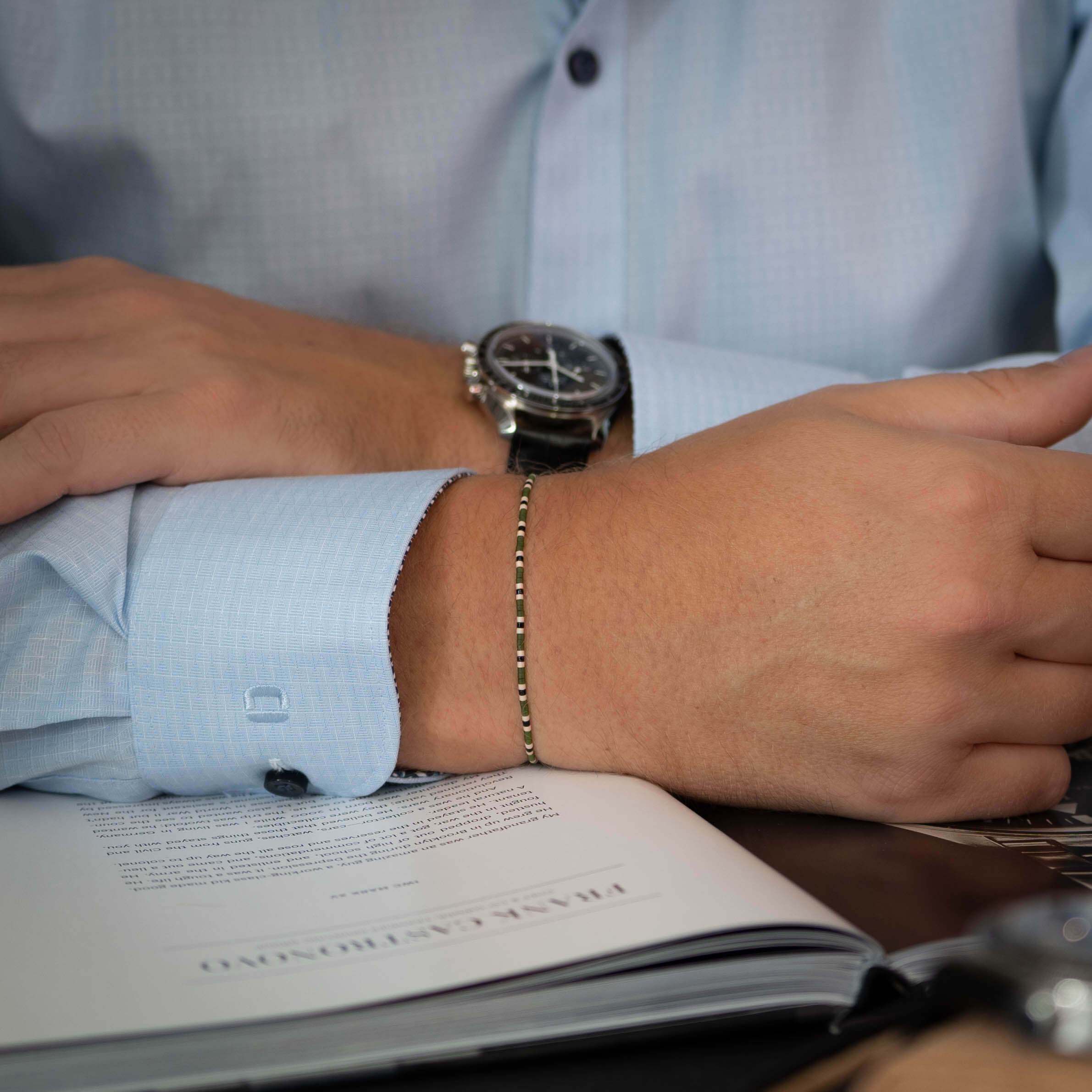 Militär Perlenarmband 925S Silber Grüner Zirkon Stein