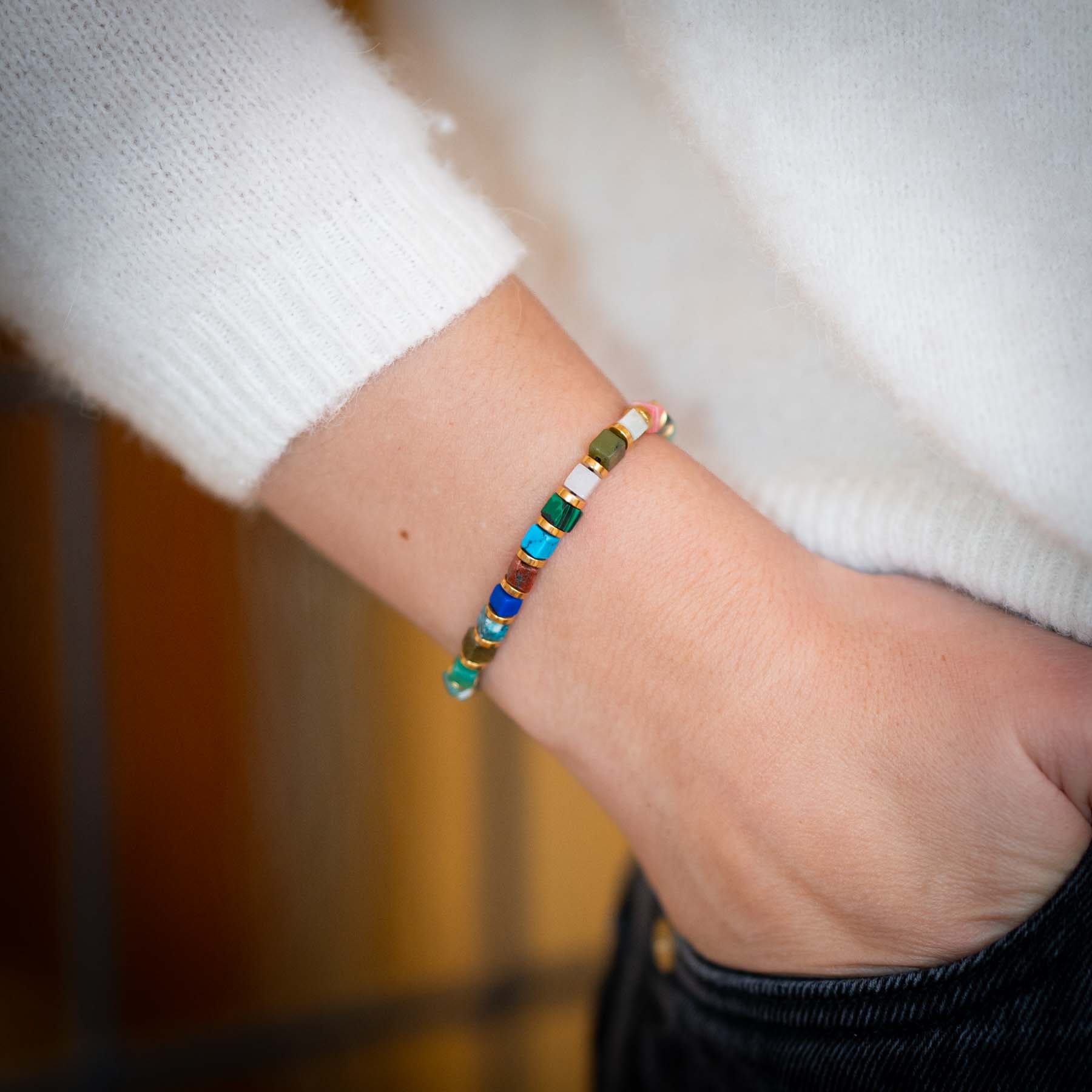 Mixed Color Jasper Square Cut armband