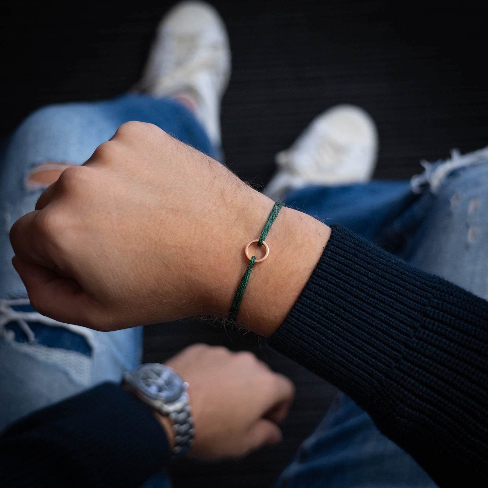 Green Ring Bracelet 14k Rose Gold plated