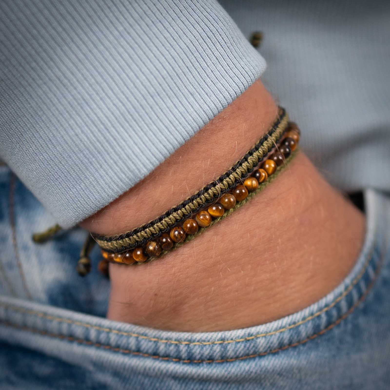 tiger eye and cobra bracelet pack for men on wrist.