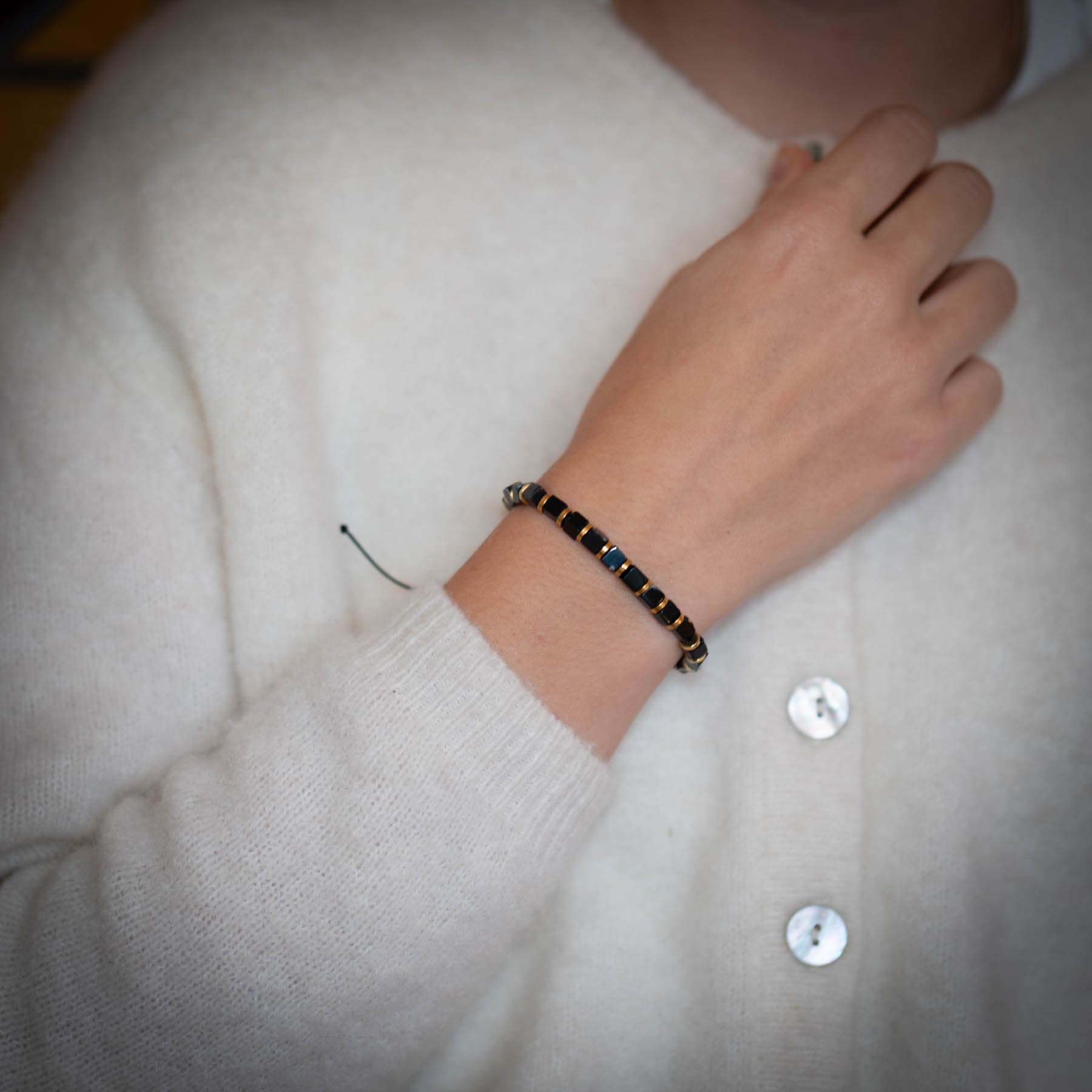 Black Agate Square Cut armband