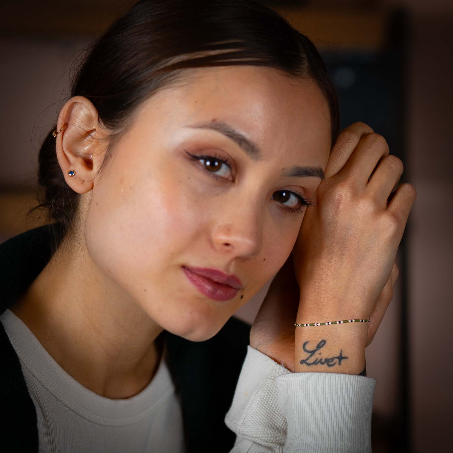 Militär Perlenarmband 925S Silber Grüner Zirkon Stein