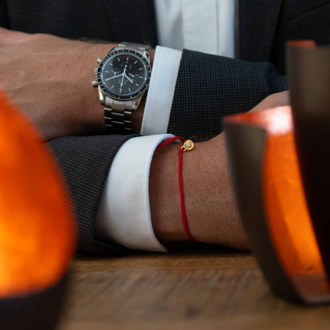 Glücks Rotes Original Armband - 14K vergoldeten Anhänger mit Klarer Zirkon Stein