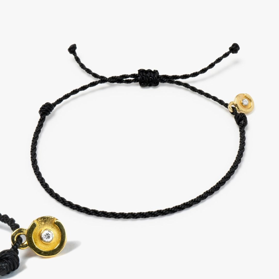 Bold Black Twisted bracelet - 14K Gold plated with Clear Zircon stone