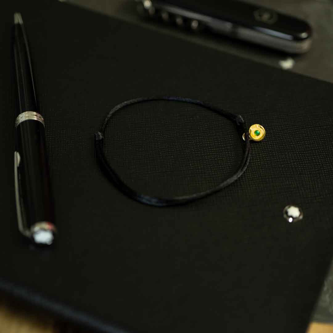 black minimal bracelet with 14k gold charm