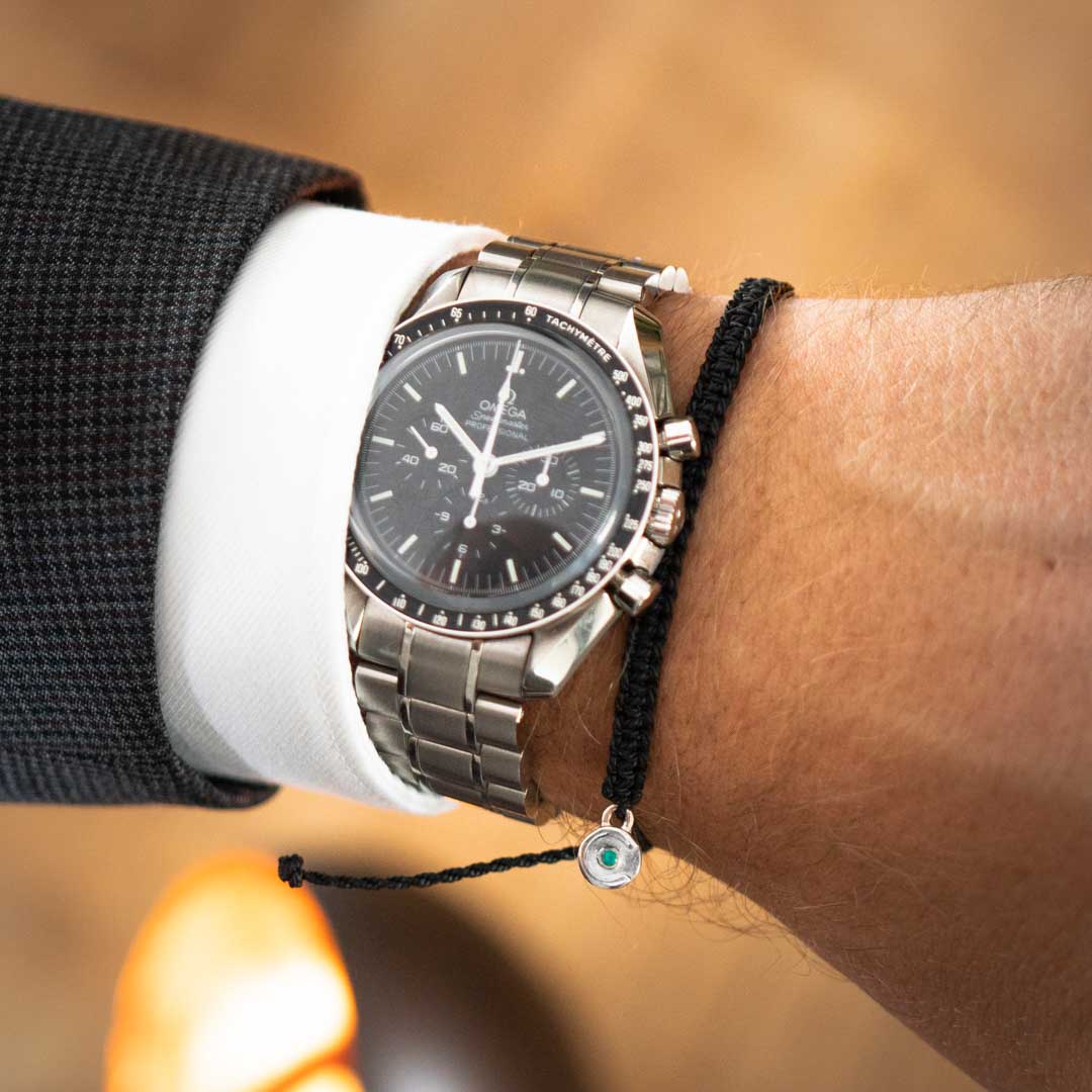 Schwarzes Cobra Armband - 925S Silber mit Blauer Topas Stein