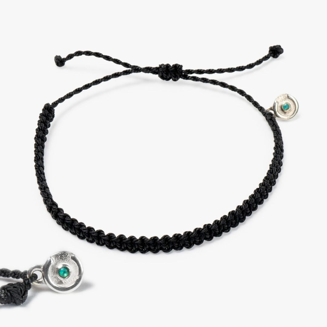 Schwarzes Cobra Armband - 925S Silber mit Blauer Topas Stein