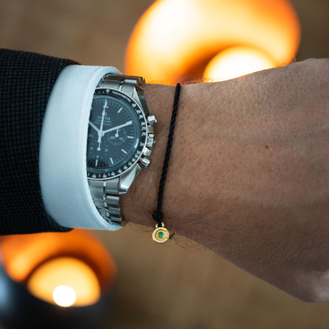 Schwarzes Twisted Armband - 14K vergoldeten Anhänger mit Blauer Topas Stein