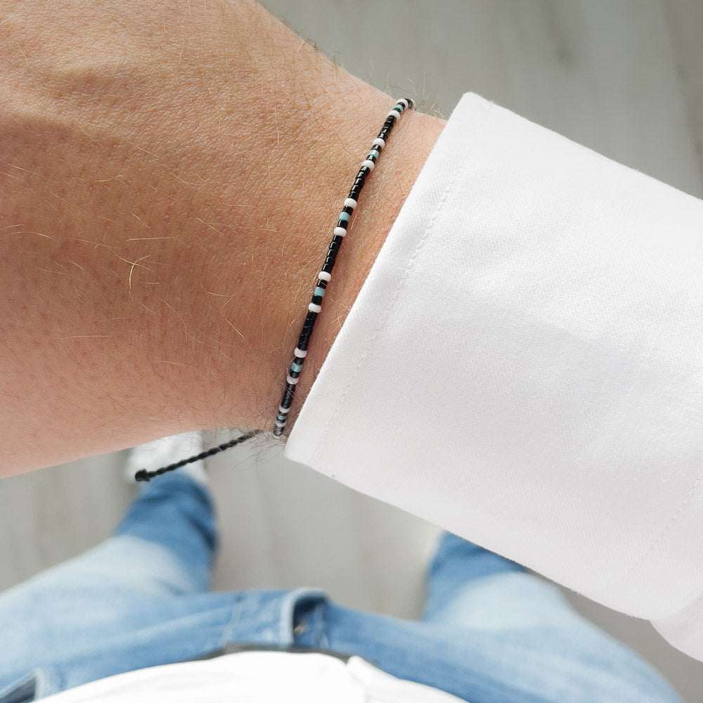 mens beaded bracelet with blue designer details