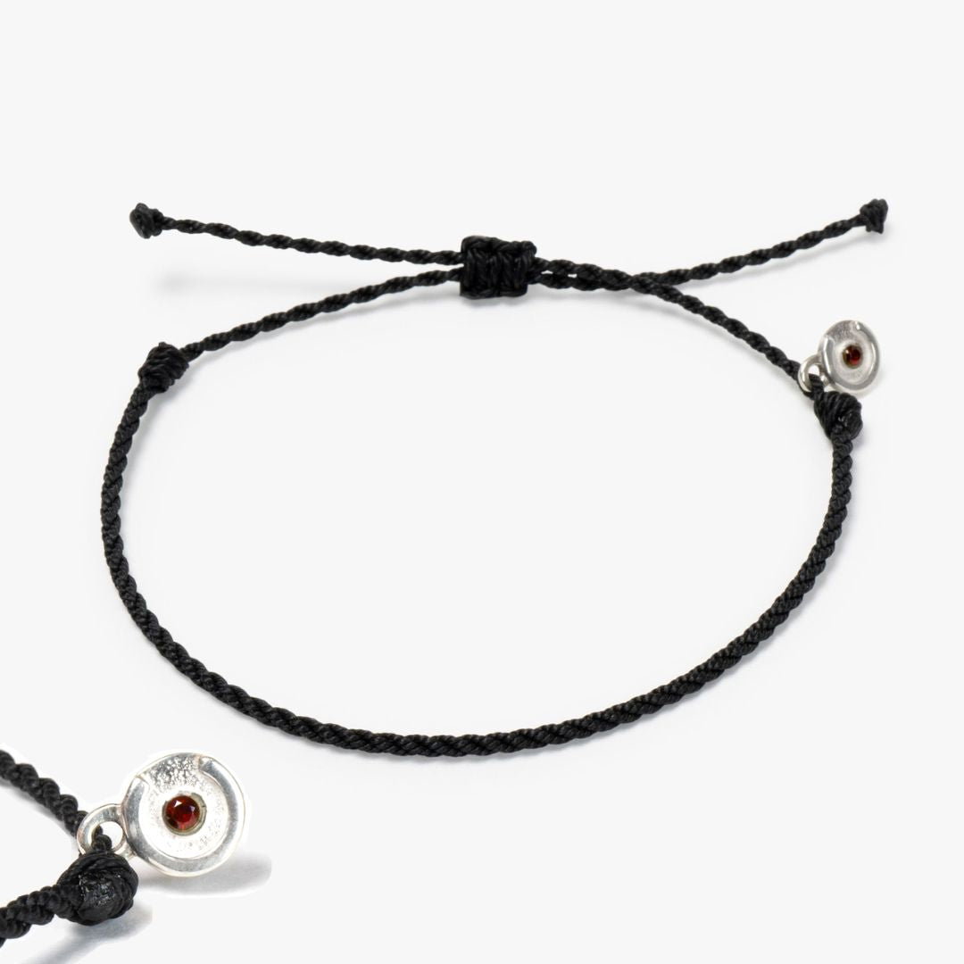 Black Twisted bracelet - 925S Silver & Red Garnet