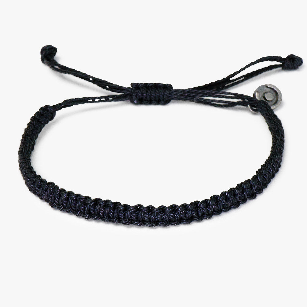 Mens Black String Bracelet With Silver Logo Bead by Nialaya