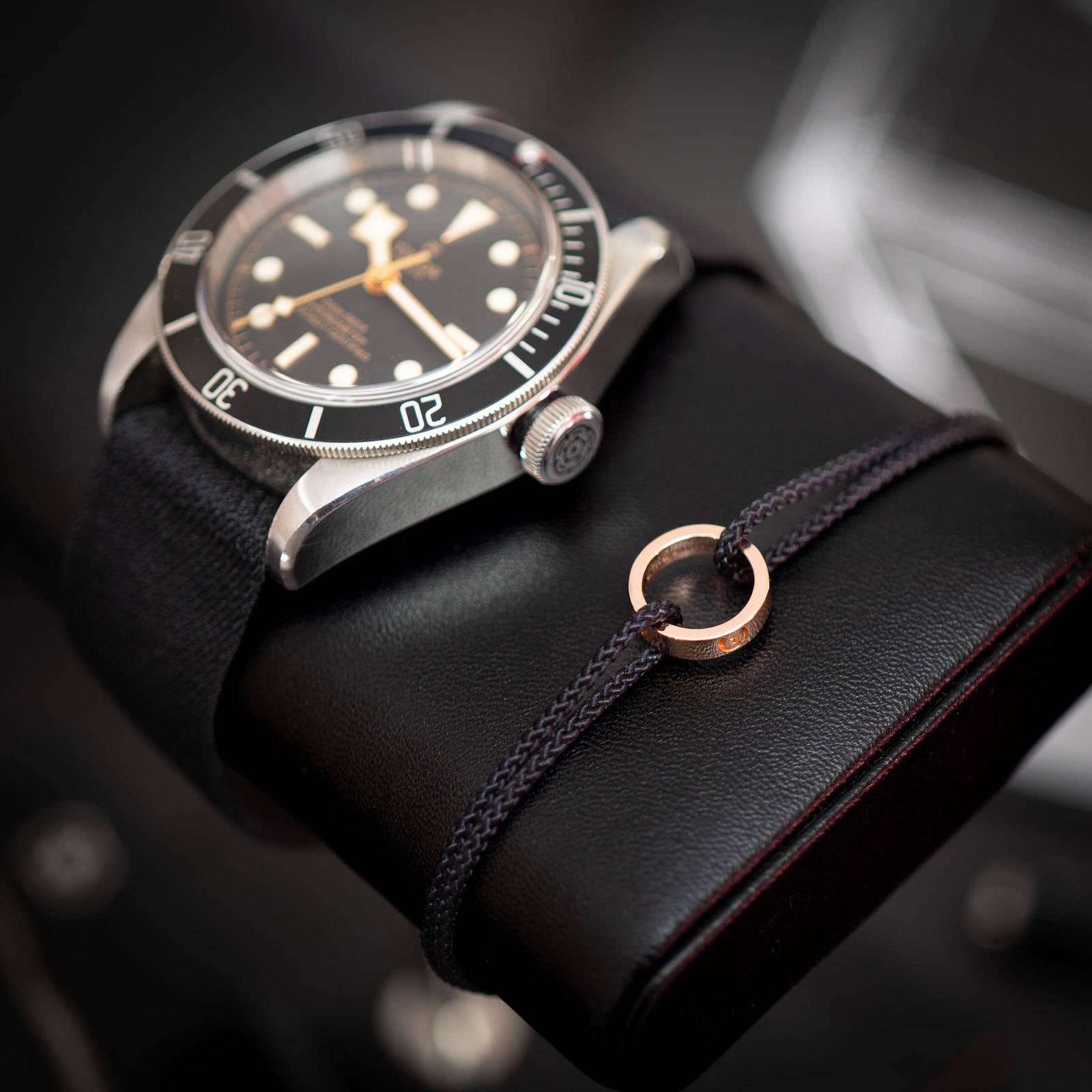 Zwarte Ring armband 14k Rosé Goud plated