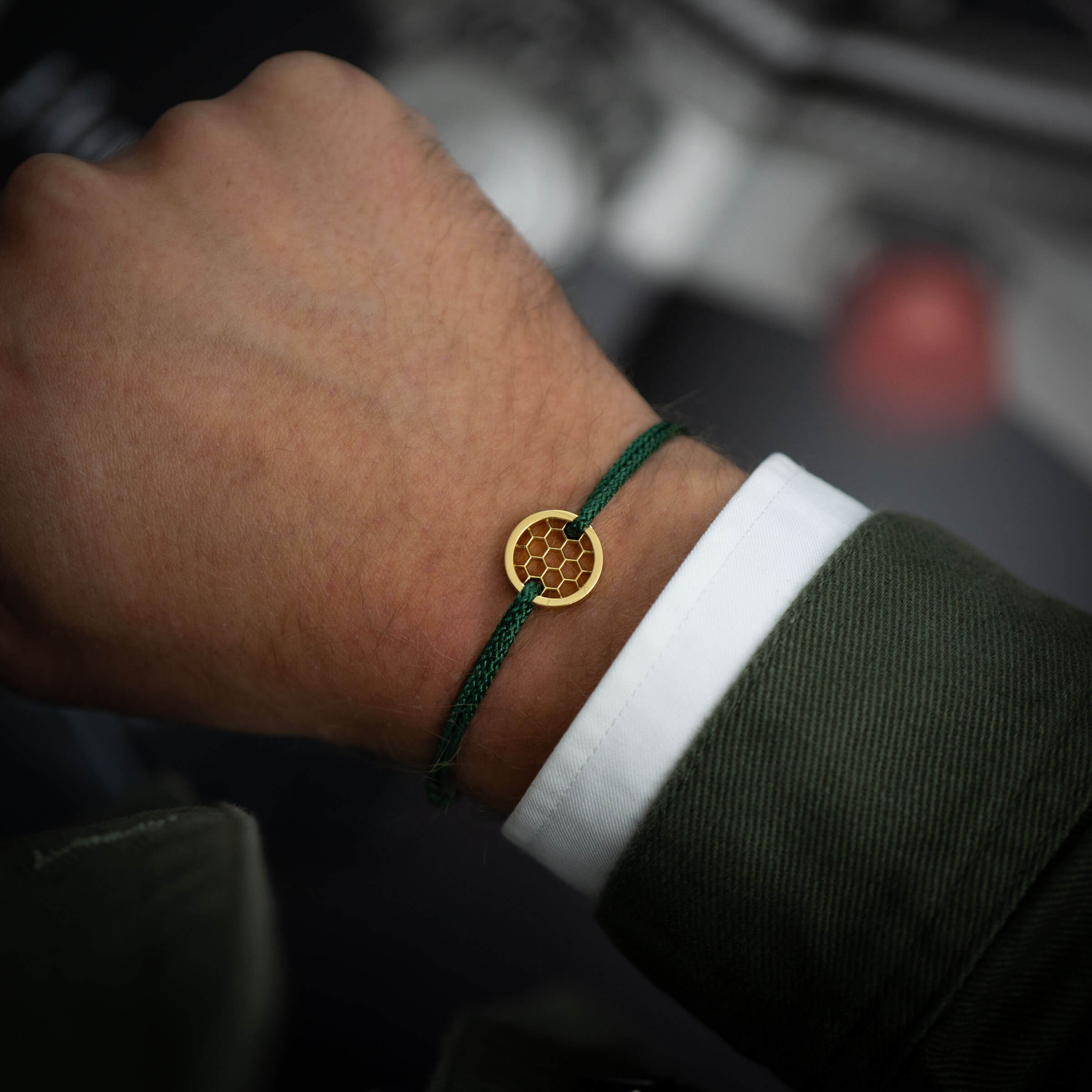 Grünes Sechseck-Armband 14k vergoldet