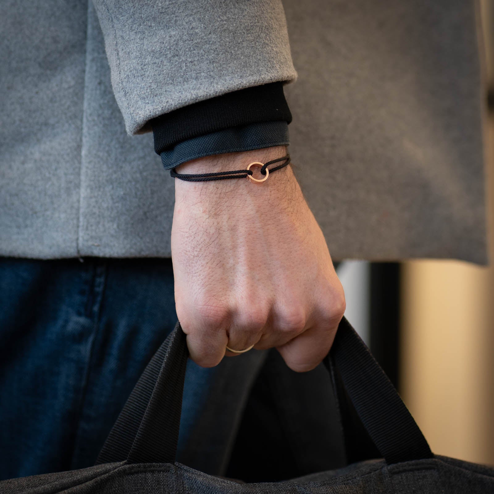 Black Ring Bracelet 14k Rose Gold plated