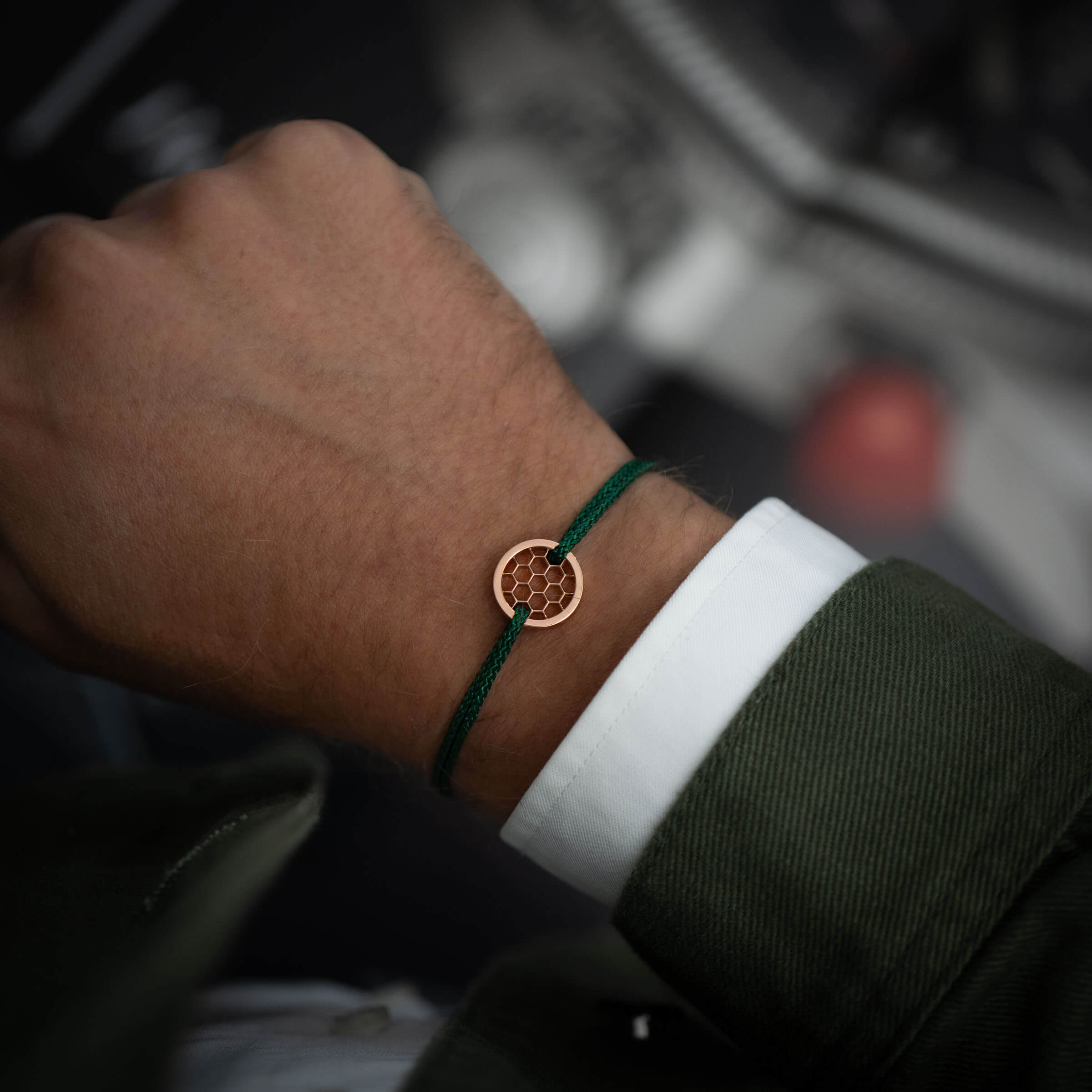 Grünes Sechseck-Armband 14k Rosé vergoldet