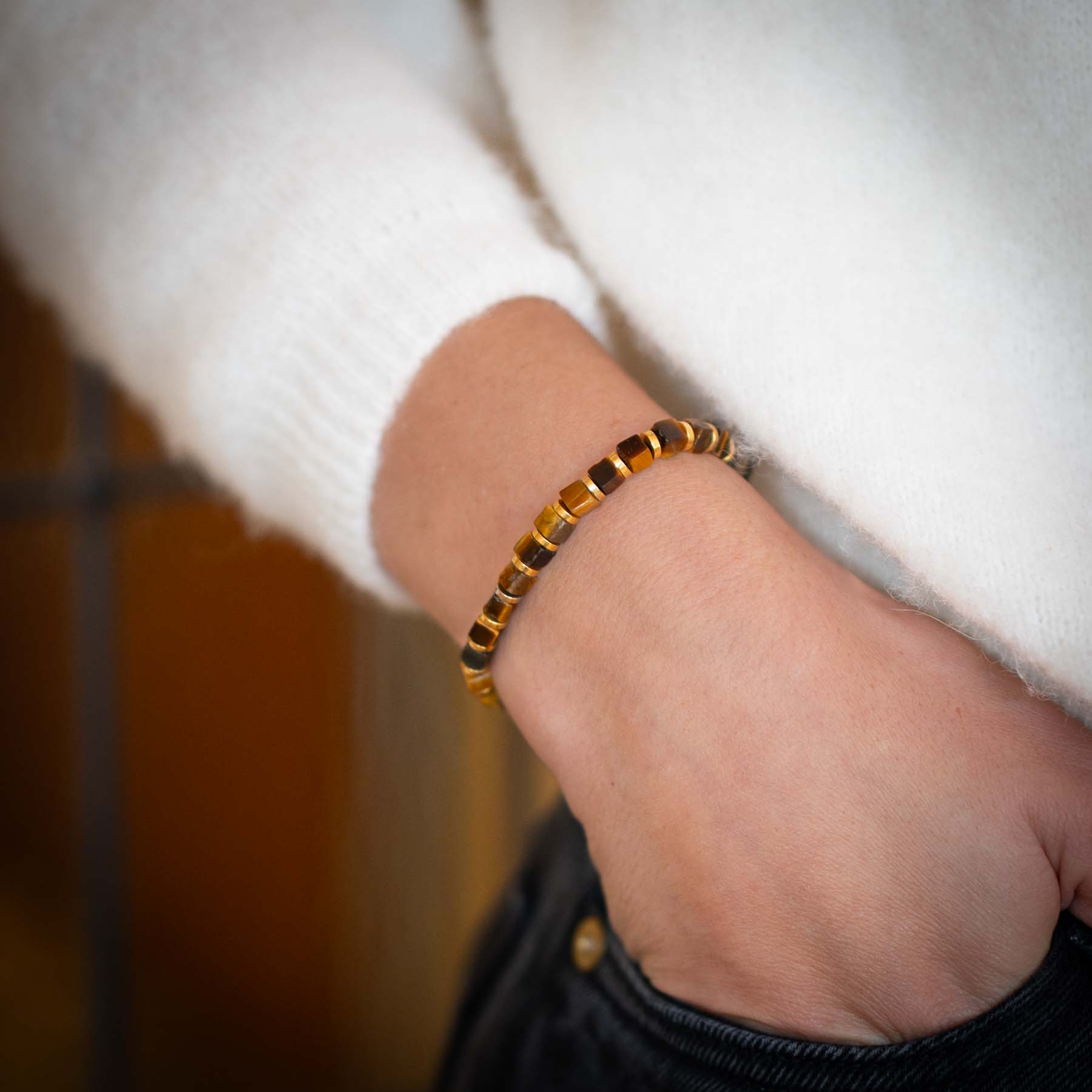 Tiger Eye Square Cut Gemstone armband
