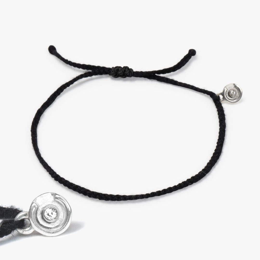 Schwarzes Twisted Armband - 925S Silver mit Klarer Zirkon Stein