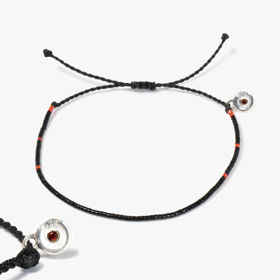 Zwart & Rode kralen armband - 925S Zilver & Red Garnet