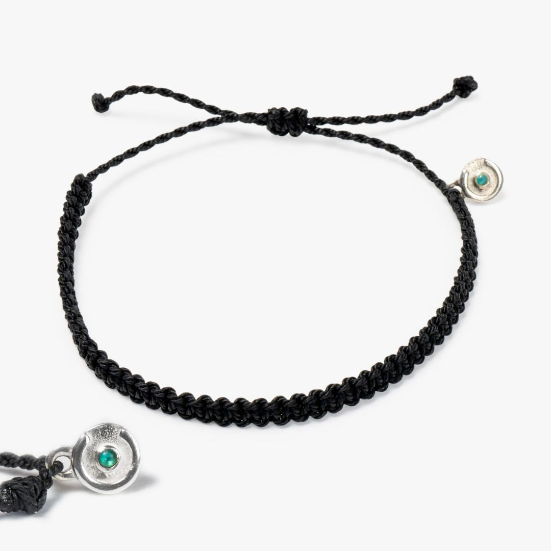 Bold Black Cobra bracelet with 925S Silver & Blue Topaz Power Pose charm