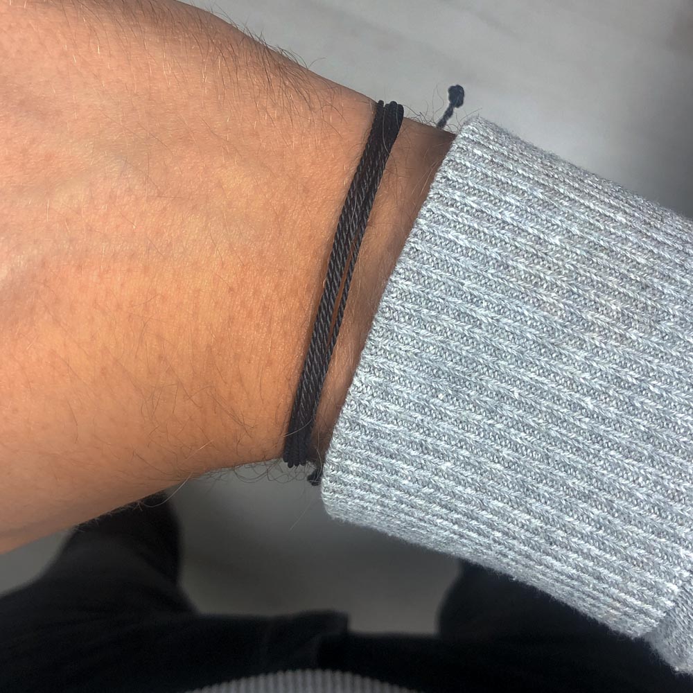Black String Bracelet with Silver