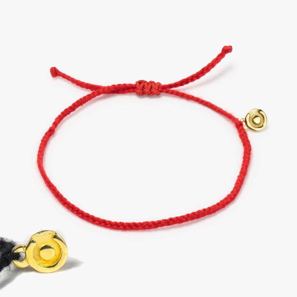 14K Gold Red String Bracelet - Luck & Protection Amulet 8 Inches / Black
