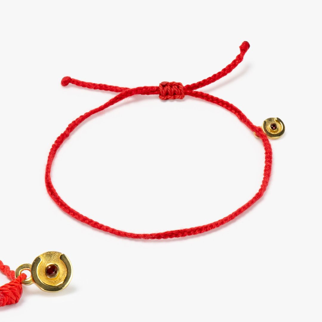 Glücks Rotes Original Armband - 14K vergoldeten Anhänger mit Roter Granat Stein