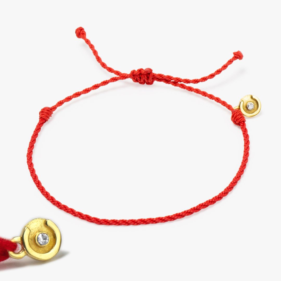 Lucky Red Twisted bracelet - 14K Gold plated with Clear Zircon stone